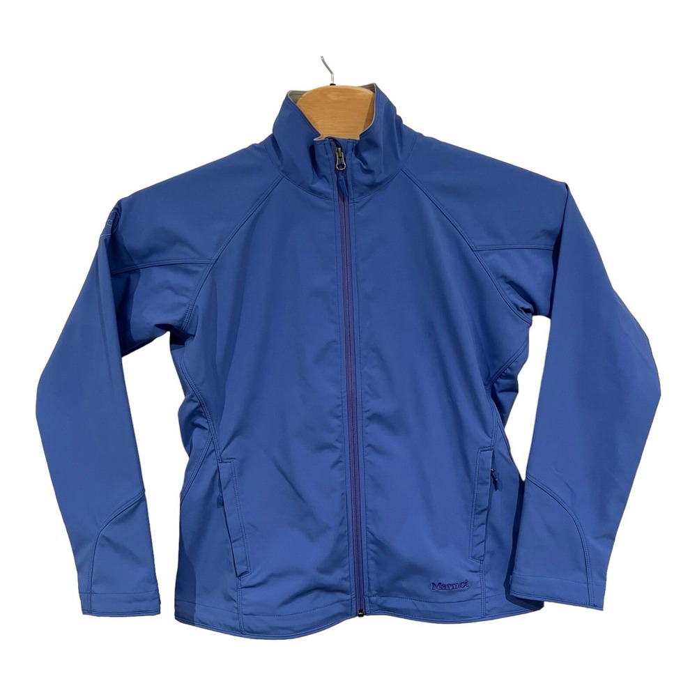 Marmot Men's Full Zip Jacket L Blue Logo Sleeve Zip Pockets Outdoor Coat